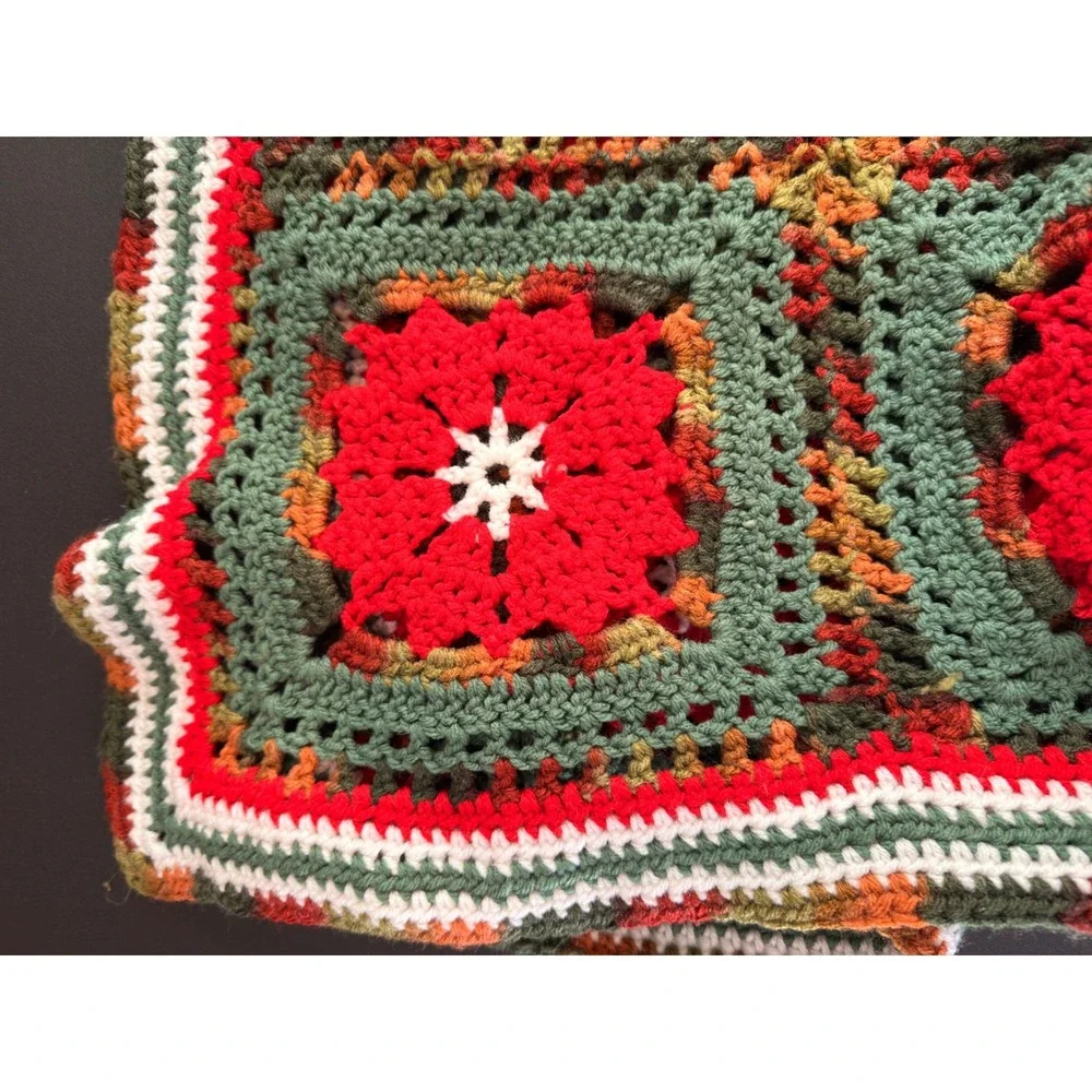 Handmade Knit Crochet Granny Square Throw Blanket Home Lounge Moody‎ Rustic